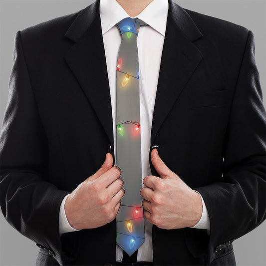 Colorful Christmas String Lights Print Necktie