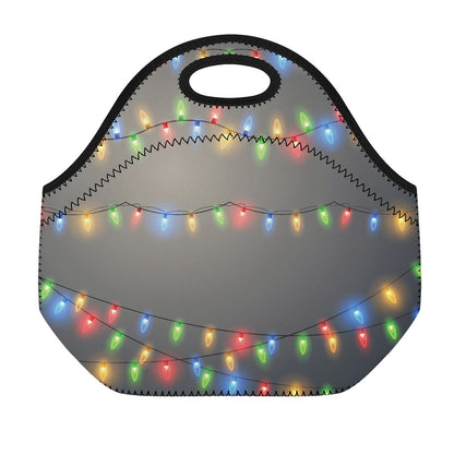 Colorful Christmas String Lights Print Neoprene Lunch Bag
