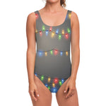Colorful Christmas String Lights Print One Piece Swimsuit
