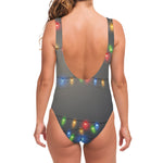 Colorful Christmas String Lights Print One Piece Swimsuit