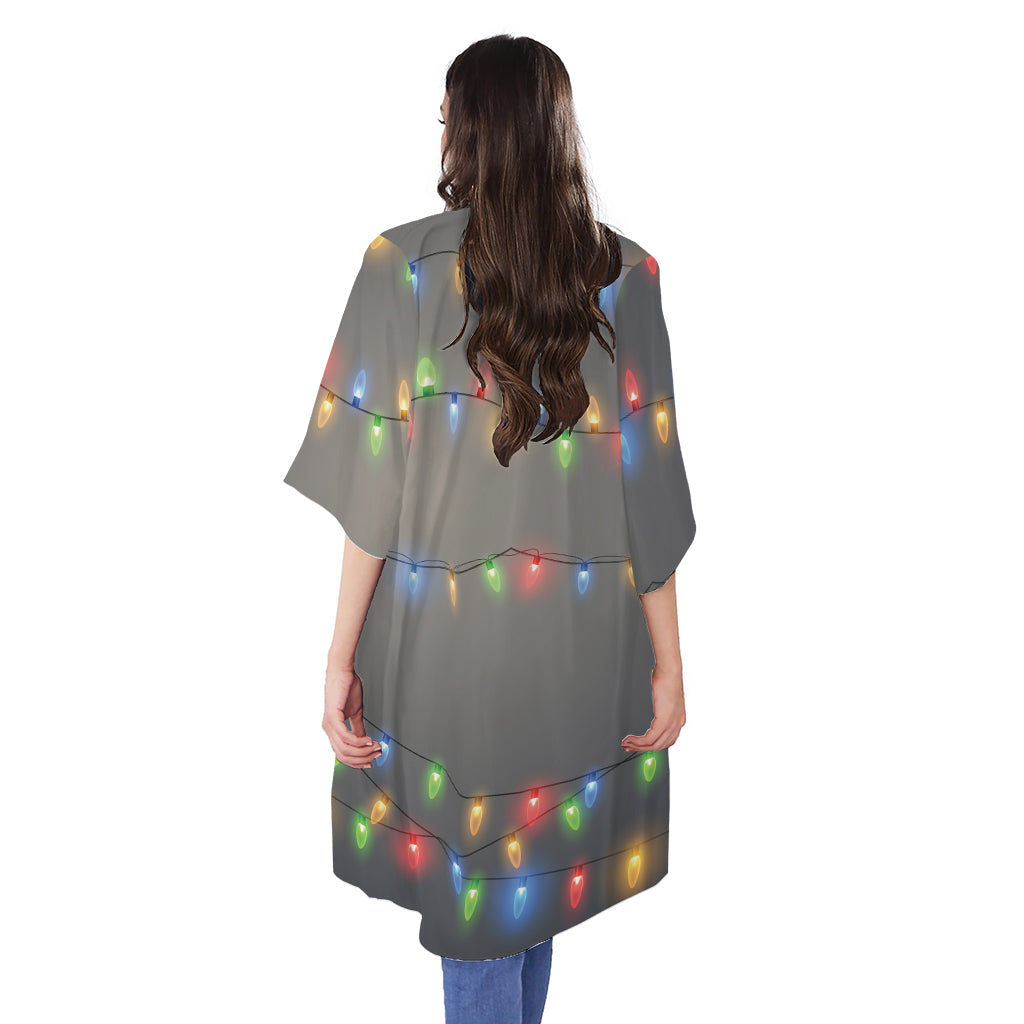 Colorful Christmas String Lights Print Open Front Beach Cover Up