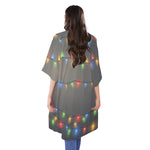 Colorful Christmas String Lights Print Open Front Beach Cover Up