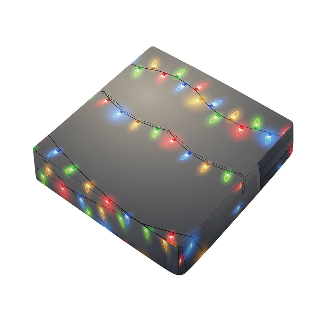 Colorful Christmas String Lights Print Outdoor Seat Cushion Cover