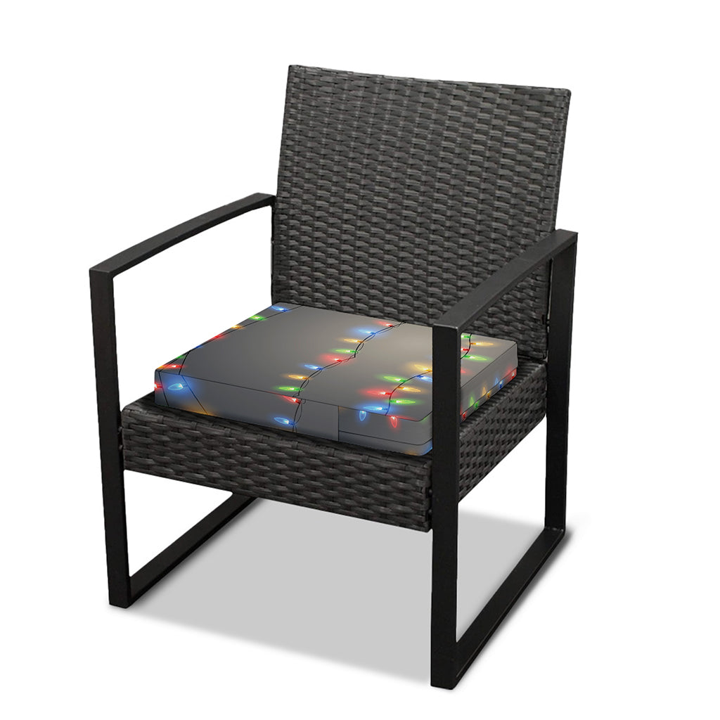 Colorful Christmas String Lights Print Outdoor Seat Cushion Cover