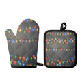 Colorful Christmas String Lights Print Oven Mitt And Pot Holder Set