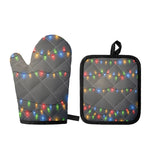 Colorful Christmas String Lights Print Oven Mitt And Pot Holder Set