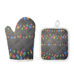 Colorful Christmas String Lights Print Oven Mitt And Pot Holder Set