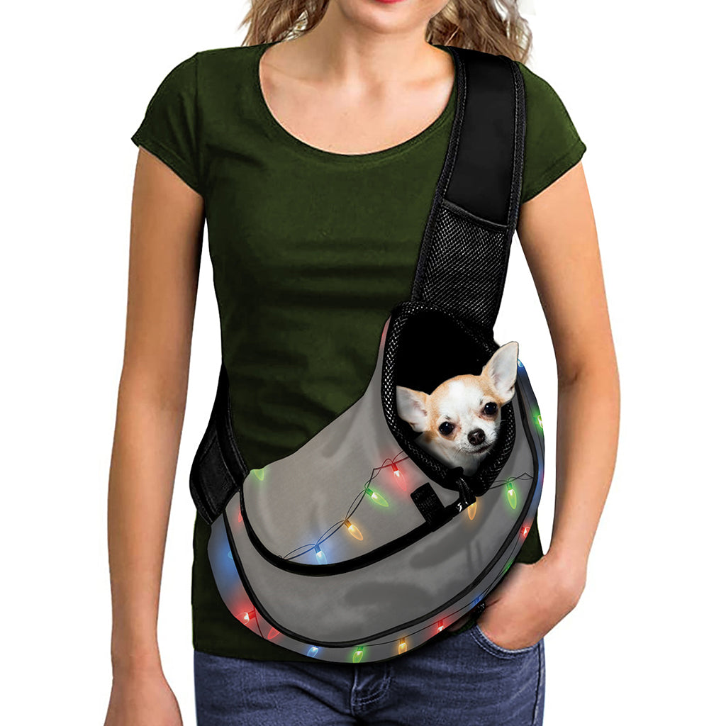 Colorful Christmas String Lights Print Pet Sling Carrier