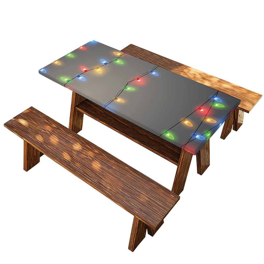 Colorful Christmas String Lights Print Picnic Table Cover