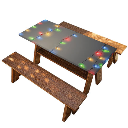 Colorful Christmas String Lights Print Picnic Table Cover