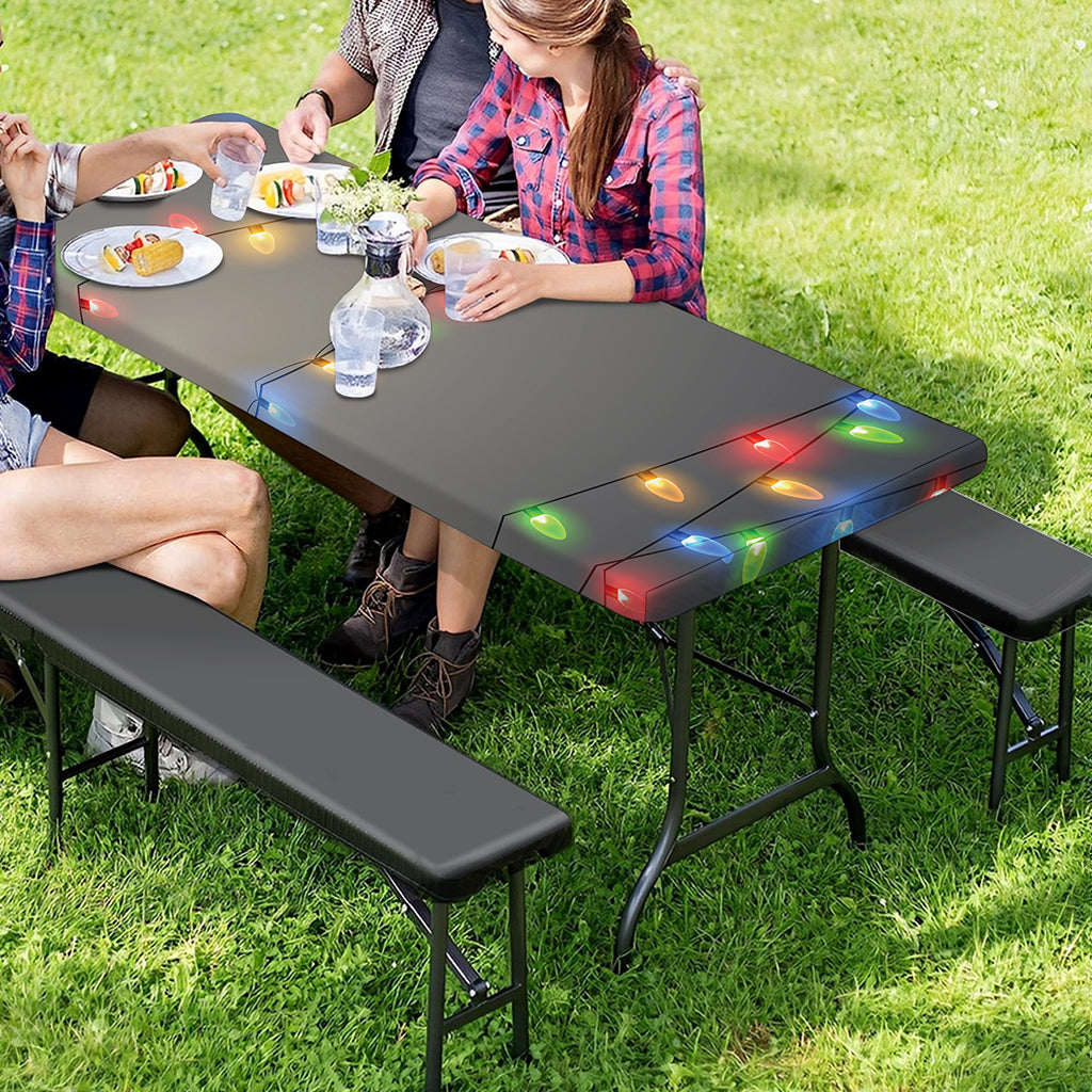 Colorful Christmas String Lights Print Picnic Table Cover