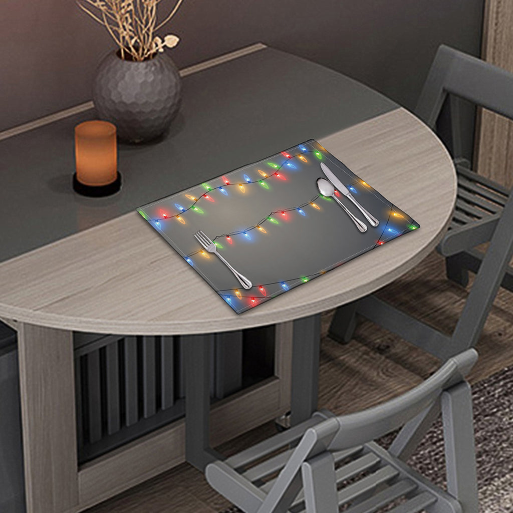 Colorful Christmas String Lights Print Placemat