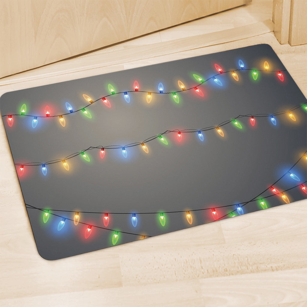 Colorful Christmas String Lights Print Polyester Doormat