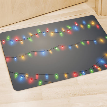 Colorful Christmas String Lights Print Polyester Doormat