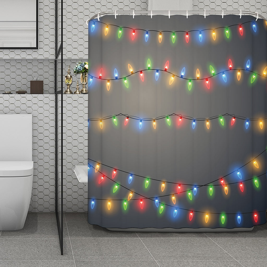 Colorful Christmas String Lights Print Polyester Shower Curtain