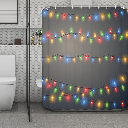 Colorful Christmas String Lights Print Polyester Shower Curtain
