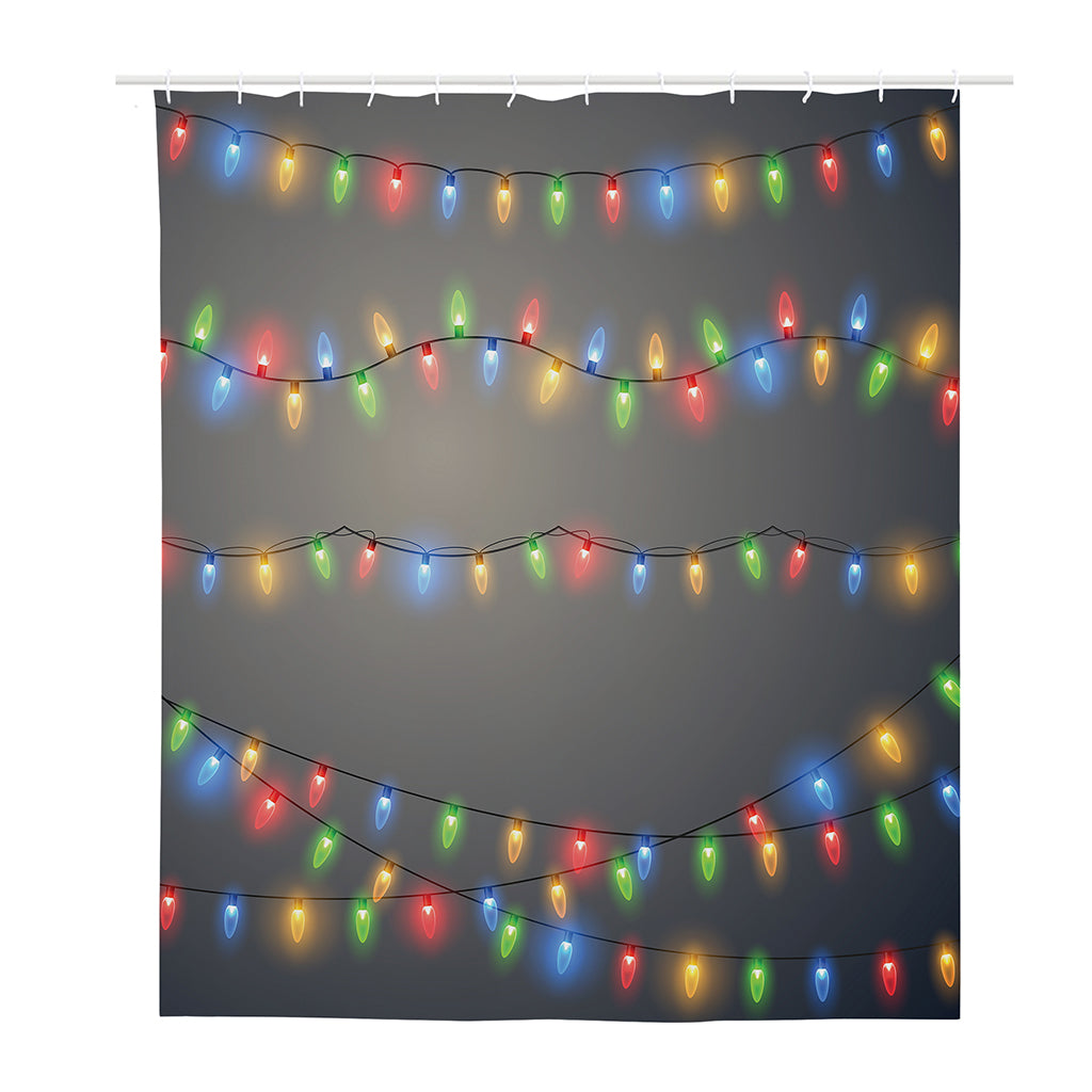Colorful Christmas String Lights Print Polyester Shower Curtain