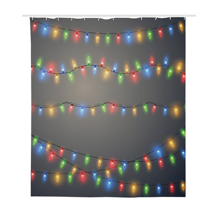 Colorful Christmas String Lights Print Polyester Shower Curtain