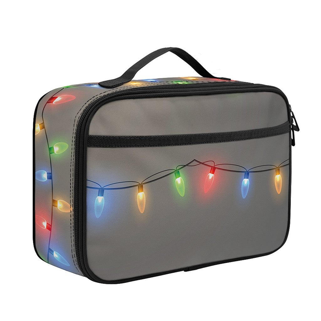 Colorful Christmas String Lights Print Portable Lunch Bag