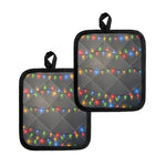 Colorful Christmas String Lights Print Pot Holders