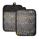 Colorful Christmas String Lights Print Pot Holders With Pocket