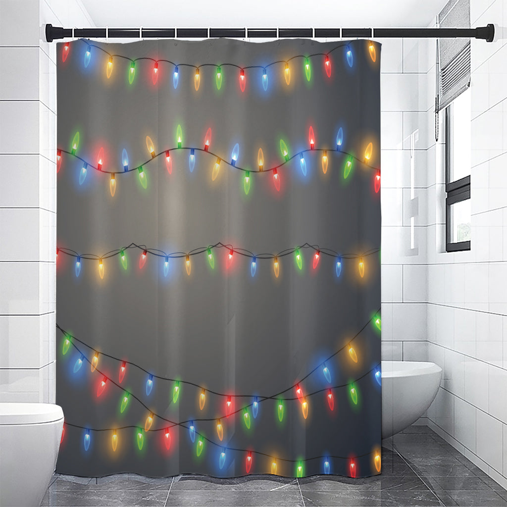 Colorful Christmas String Lights Print Premium Shower Curtain