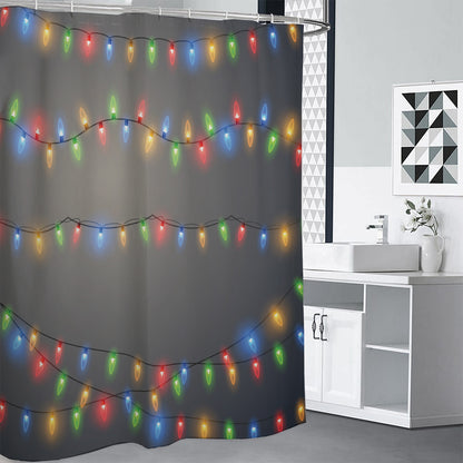 Colorful Christmas String Lights Print Premium Shower Curtain