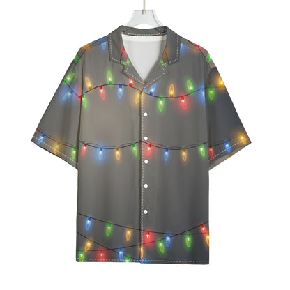 Colorful Christmas String Lights Print Rayon Hawaiian Shirt