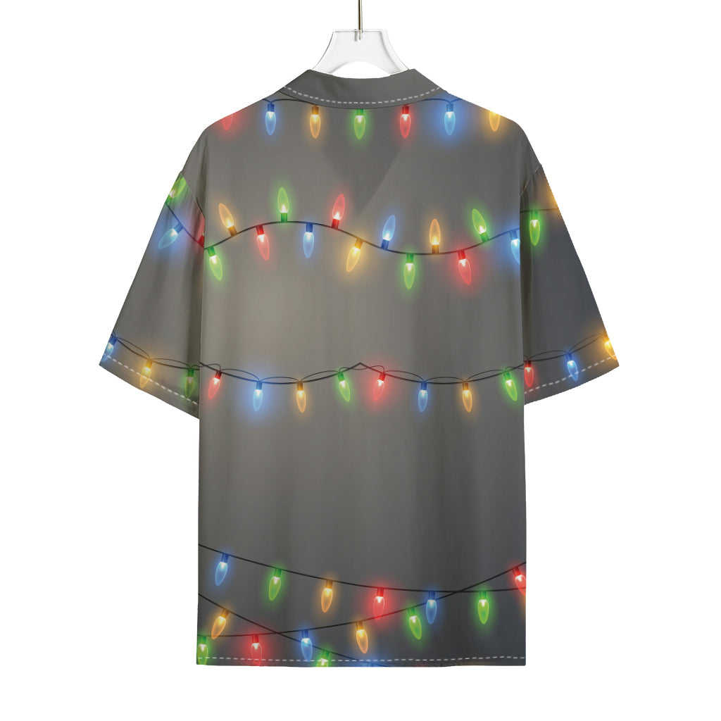 Colorful Christmas String Lights Print Rayon Hawaiian Shirt
