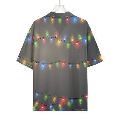 Colorful Christmas String Lights Print Rayon Hawaiian Shirt