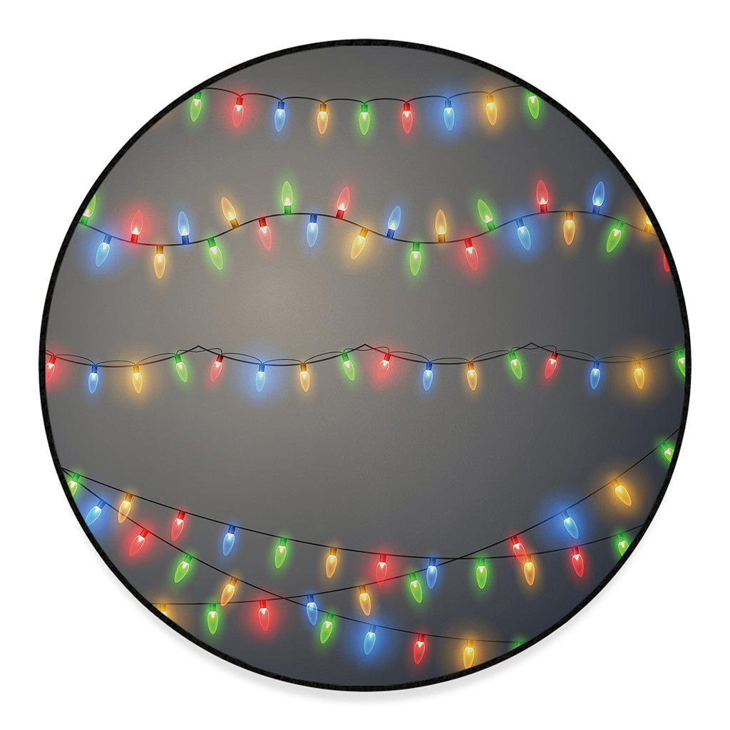 Colorful Christmas String Lights Print Round Floor Mat