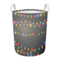Colorful Christmas String Lights Print Round Laundry Basket