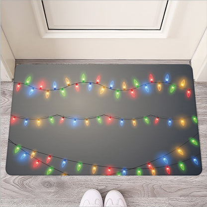 Colorful Christmas String Lights Print Rubber Doormat