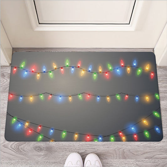 Colorful Christmas String Lights Print Rubber Doormat