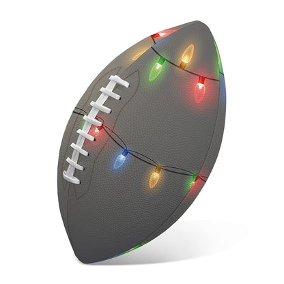 Colorful Christmas String Lights Print Rugby Ball