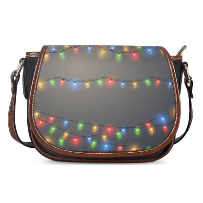 Colorful Christmas String Lights Print Saddle Bag