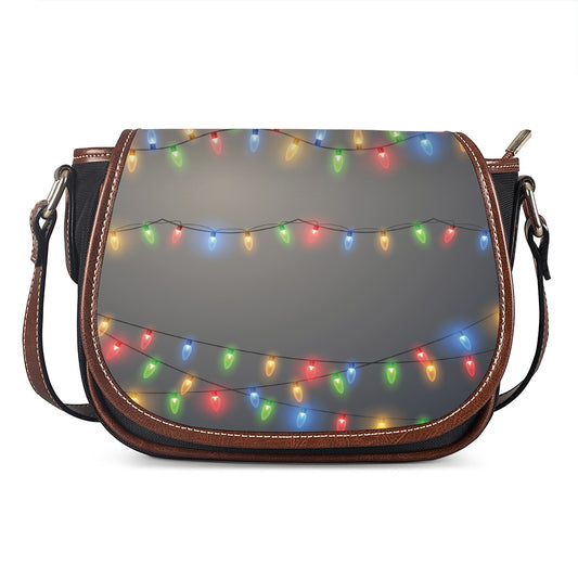 Colorful Christmas String Lights Print Saddle Bag