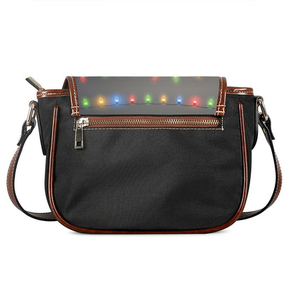 Colorful Christmas String Lights Print Saddle Bag