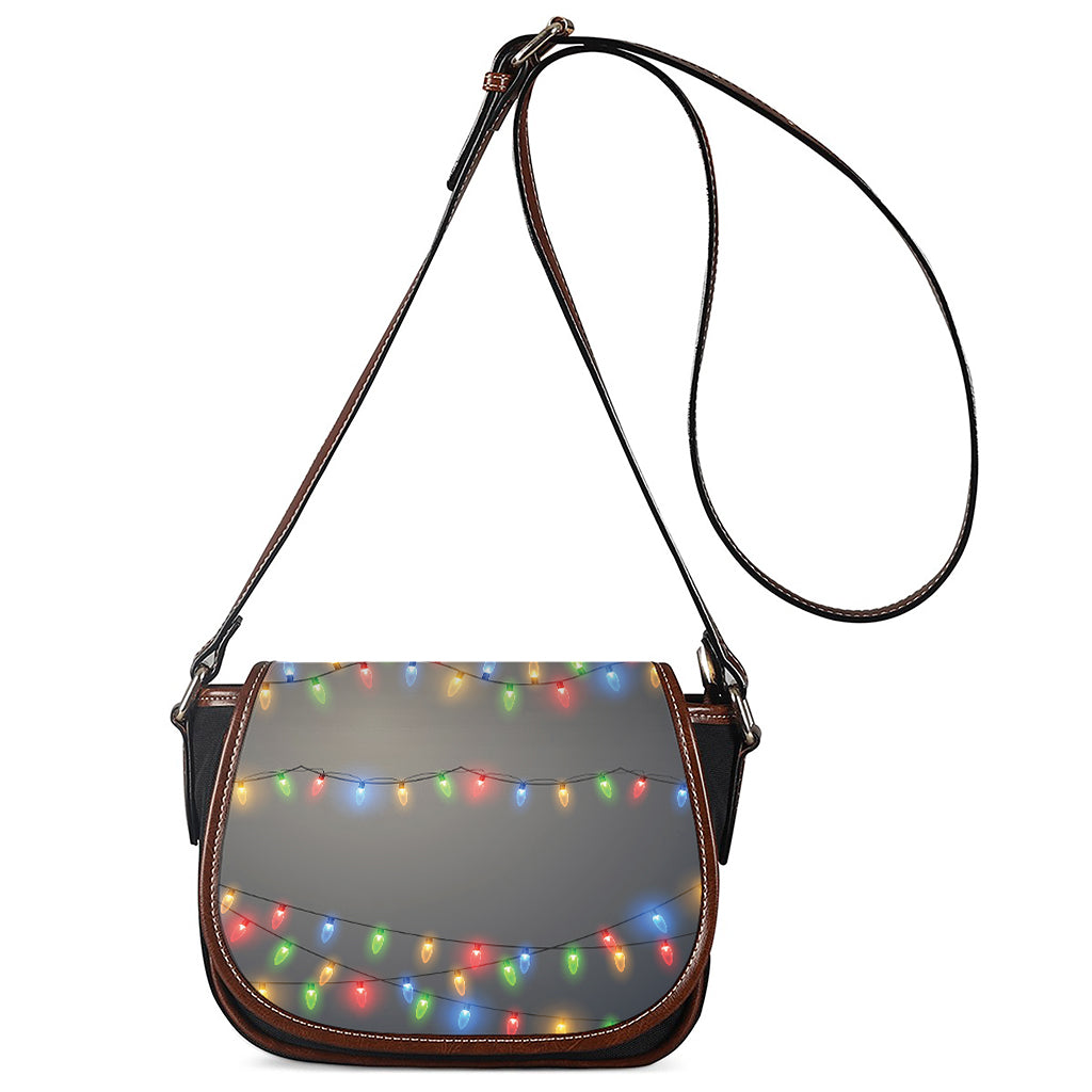 Colorful Christmas String Lights Print Saddle Bag