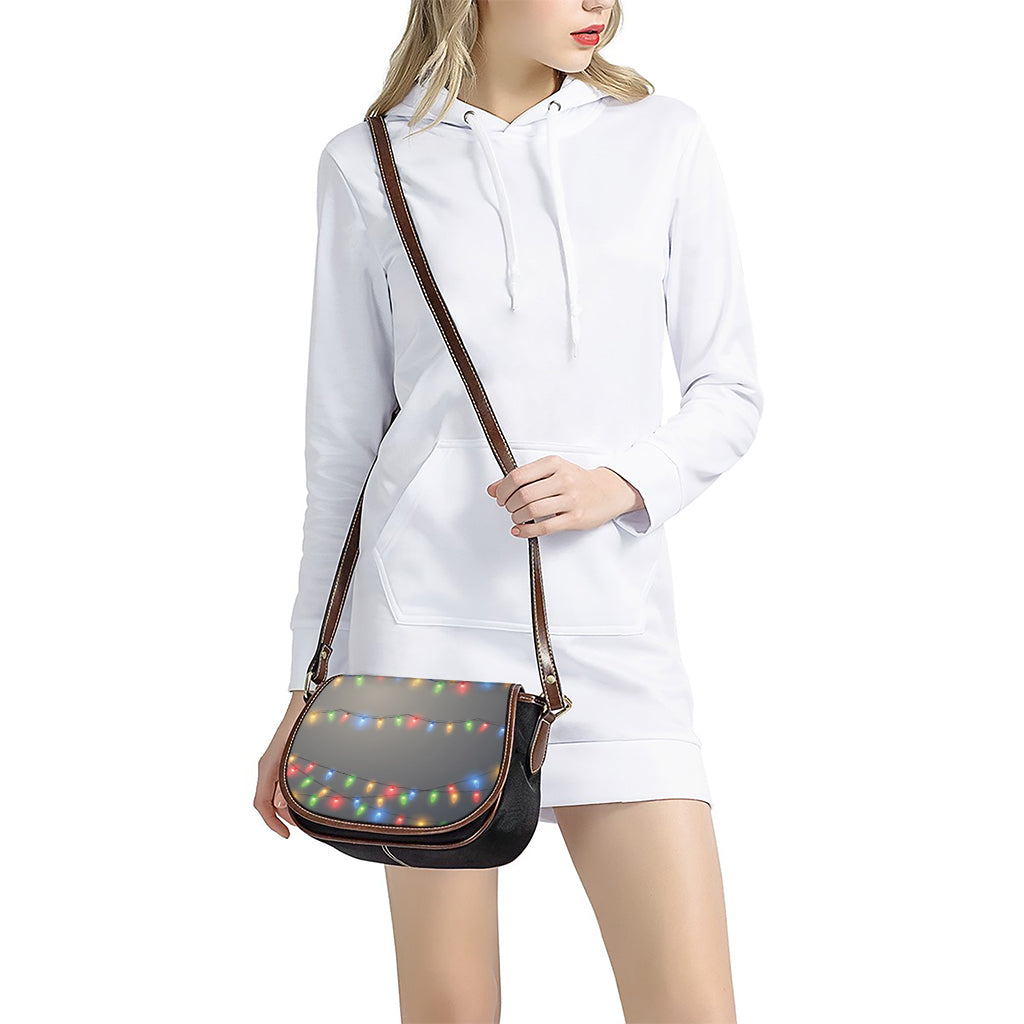 Colorful Christmas String Lights Print Saddle Bag