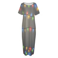 Colorful Christmas String Lights Print Short Sleeve Long Nightdress