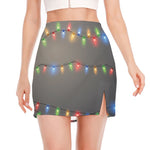 Colorful Christmas String Lights Print Side Slit Mini Skirt