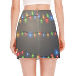 Colorful Christmas String Lights Print Side Slit Mini Skirt