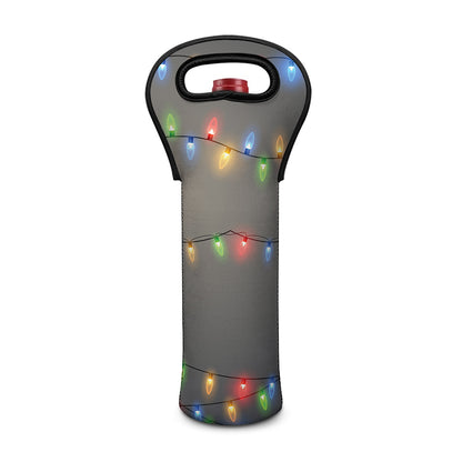 Colorful Christmas String Lights Print Single Neoprene Wine Tote