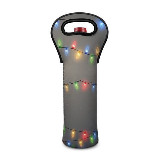 Colorful Christmas String Lights Print Single Neoprene Wine Tote