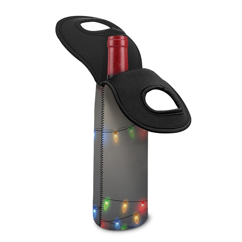 Colorful Christmas String Lights Print Single Neoprene Wine Tote