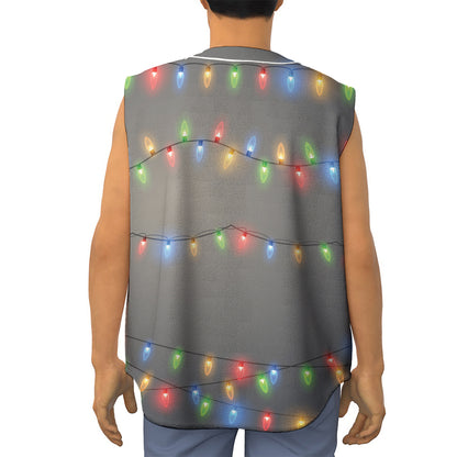 Colorful Christmas String Lights Print Sleeveless Baseball Jersey
