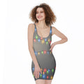 Colorful Christmas String Lights Print Sleeveless Bodycon Dress
