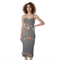 Colorful Christmas String Lights Print Slim Fit Midi Cami Dress