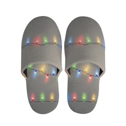 Colorful Christmas String Lights Print Slippers